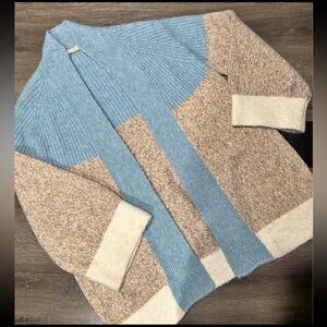 Stefanel Blue and Cream Cardigan, Alpaca Blend, Sz Large